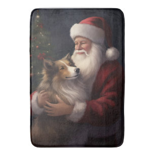 Tapis De Bain Noël festif de Shetland Sheepdog Père Noël