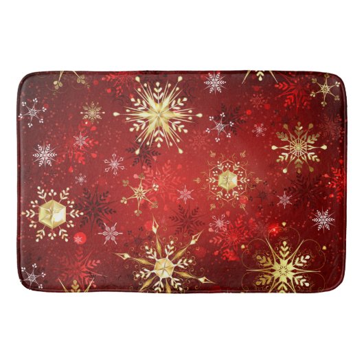 Tapis De Bain Noël Golden Snowflakes sur Arrière - plan rouge (Devant)