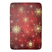 Tapis De Bain Noël Golden Snowflakes sur Arrière - plan rouge (devant Vertical)