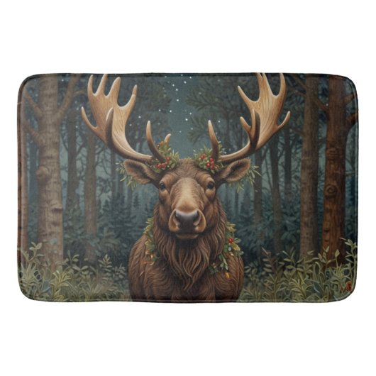 Tapis De Bain Noël rustique élan cerf boho forêt boisée (Devant)