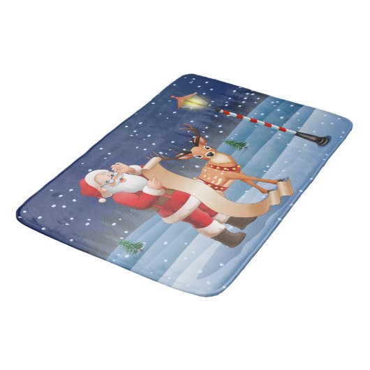 Tapis De Bain Noël Santa Claus Reindeer mignon hiver (Angle)