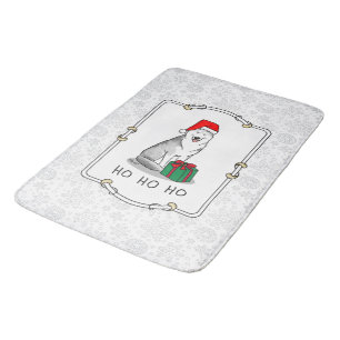 Tapis De Bain Noël Santa Hat Sibérien Husky (argent) mignonne