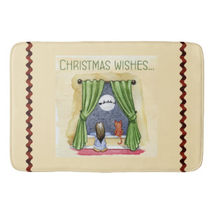 Tapis De Bain Noël Souhaite Mignonne Enfant & Kitty Chat Noël
