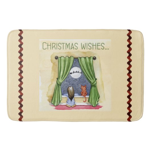 Tapis De Bain Noël Souhaite Mignonne Enfant & Kitty Chat Noël (Devant)