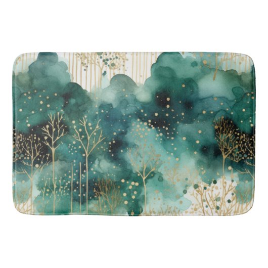 Tapis De Bain Noël Vert Or Blanc Arbres (Devant)