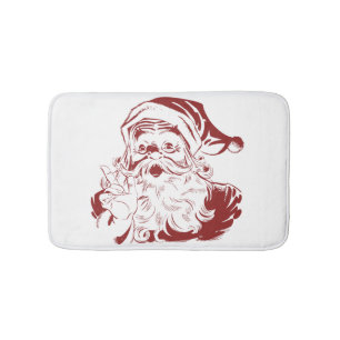Tapis De Bain Noël vintage, joyeux Père Noël rétro en rouge