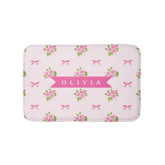 Tapis De Bain Nœud Floral Féminin Coquette Rose Personnalisé