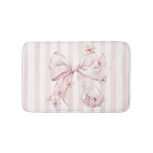 Tapis De Bain Nœud rose doux avec papillons
