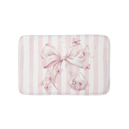 Tapis De Bain Nœud rose doux avec papillons (Devant)