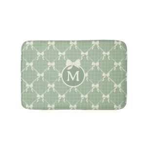 Tapis De Bain Nœuds Coquette Gingham Monogramme Crème Vert Sauge