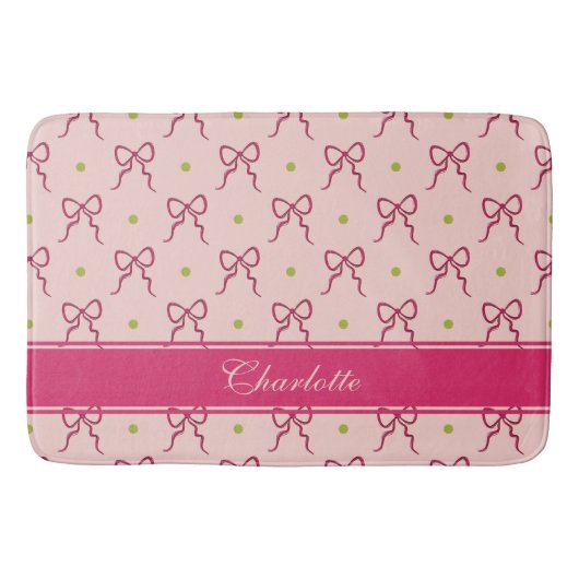 Tapis De Bain Nœuds Rose Chaud Petits Points Verts (Devant)