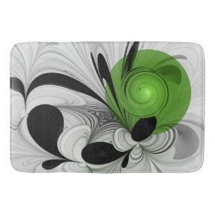 Tapis De Bain Noir Abstrait et blanc avec art fractal vert