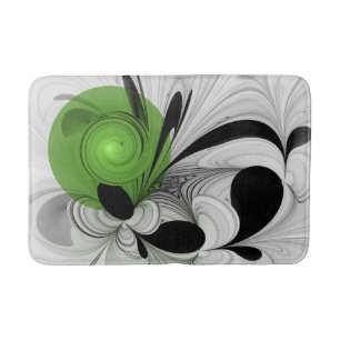 Tapis De Bain Noir Abstrait et blanc avec art fractal vert