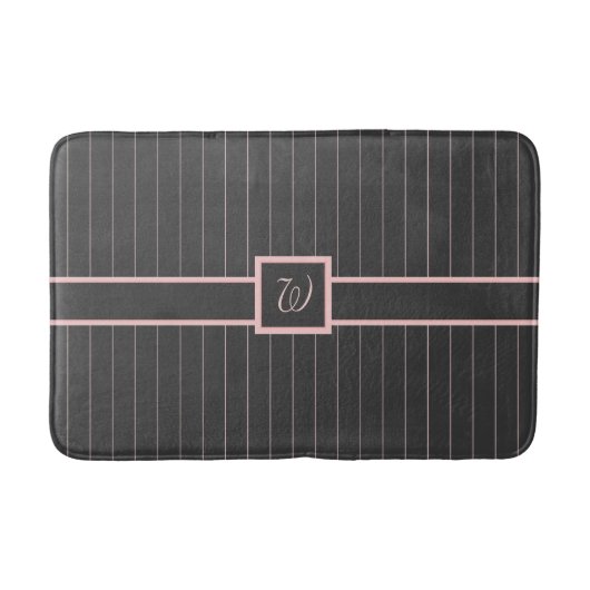 Tapis De Bain Noir avec Pinstripes rose (Devant)