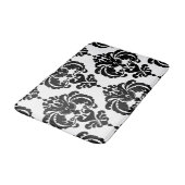 Tapis De Bain Noir & Blanc Damask Chic Moderne Motif élégant (Angle)