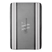 Tapis De Bain Noir blanc et gris rayé Monogramme (devant Vertical)