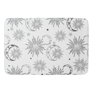 Tapis De Bain Noir & Blanc Fantaisiste Soleil Lune & Étoiles