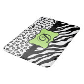 Tapis De Bain Noir Blanc Lime Vert Zèbre Léopard Monogramme de p (Angle)