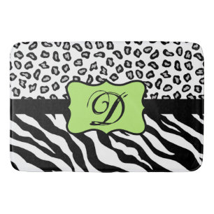 Tapis De Bain Noir Blanc Lime Vert Zèbre Léopard Monogramme de p