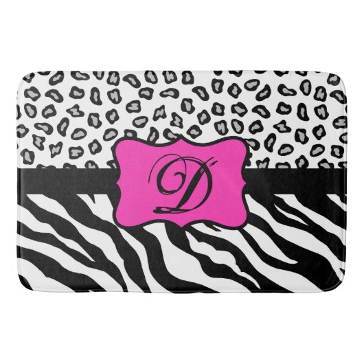 Tapis De Bain Noir blanc rose chaud Zèbre léopard Monogramme de (Devant)