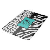 Tapis De Bain Noir Blanc Turquoise Zebra Leopard Peau Monogramme (Angle)