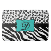 Tapis De Bain Noir Blanc Turquoise Zebra Leopard Peau Monogramme (Devant)