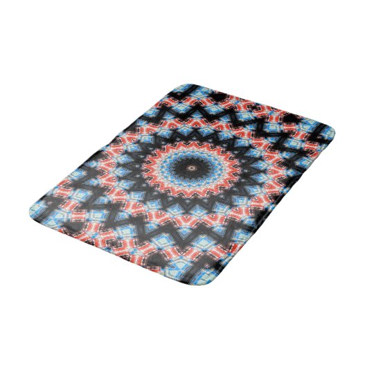 Tapis De Bain Noir, bleu et rouge Mandala Star (Angle)