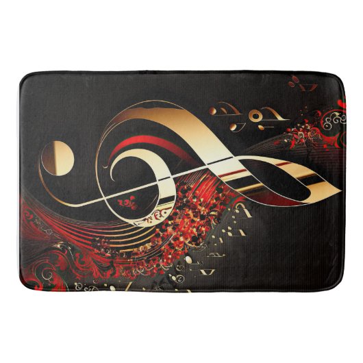 Tapis De Bain Noir Chic Red et or Treble Clef Note (Devant)