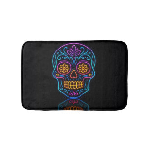 Tapis De Bain Noir, crâne de sucre néon/bienvenue jour des morts