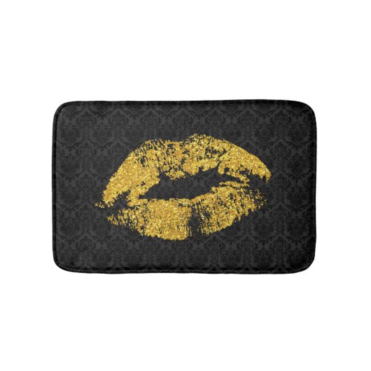 Tapis De Bain Noir Damask & Gold Lips (Devant)