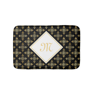 Tapis De Bain Noir de luxe et or Quatre de monogramme floral