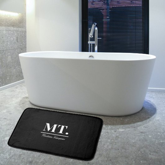 Tapis De Bain Noir élégant Monogramme moderne Initiales et nom