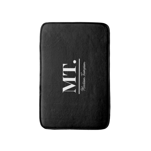 Tapis De Bain Noir élégant Monogramme moderne Initiales et nom (Devant (Vertical))