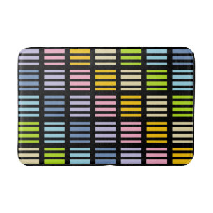 Tapis De Bain Noir en pastel de carrés et de rayures