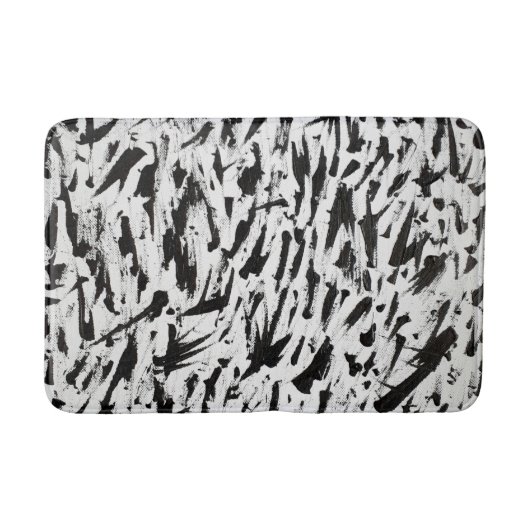 Tapis De Bain Noir et blanc Abstrait Brushstrokies Art (Devant)