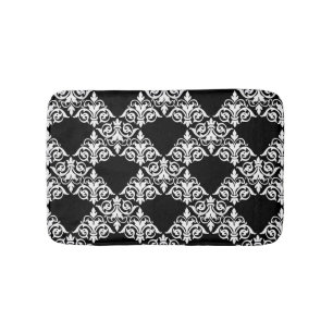Tapis de bain noir et blanc de trellis de damassé
