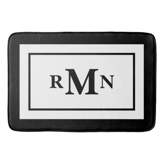 Tapis De Bain Noir et blanc minimal moderne Monogramme (Devant)