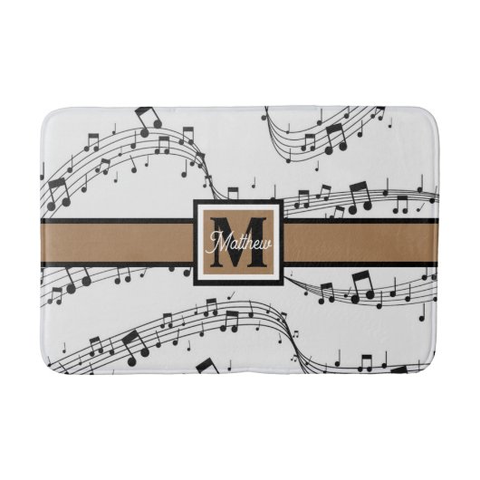 Tapis De Bain Noir et blanc Note musicale Musicien Monogramme (Devant)