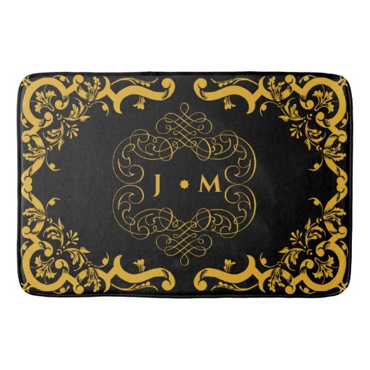 Tapis De Bain Noir et or avec éléments décoratifs (Devant)