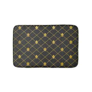 Tapis De Bain Noir et or. Fleur De Lis.