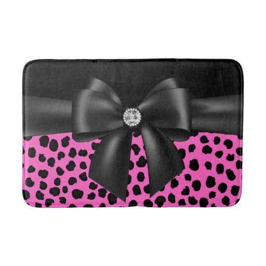 Tapis De Bain Noir glam Bow rose Empreinte de léopard-Noir (Devant)