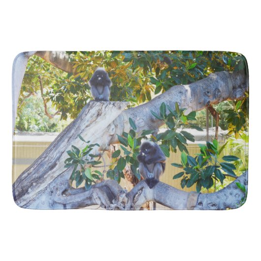Tapis De Bain Noir Langur Singes Manger, Mousse Mémoire Bathmat (Devant)