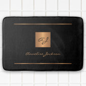 Tapis De Bain Noir or élégant nom monogrammé moderne