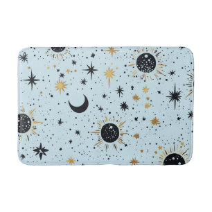 Tapis De Bain Noir, Or et Bleu Soleil Lune Étoiles Célestes