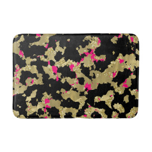 Tapis De Bain Noir Or Glitter Rose Chaud Abstrait qui se Décolle