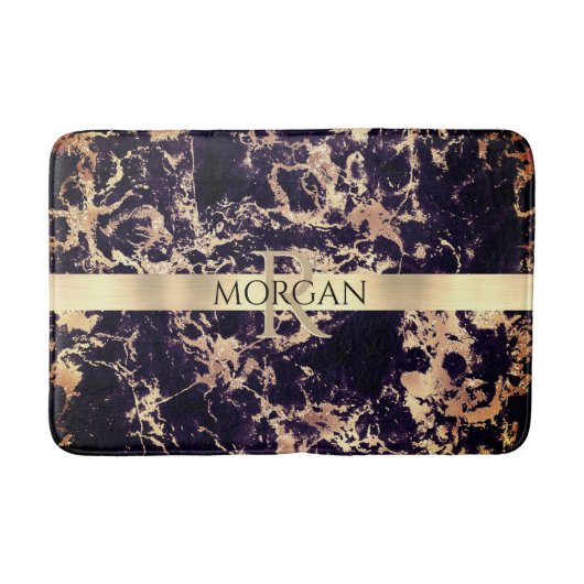 Tapis De Bain Noir+Or Marbre Lg Or Bande Nom+Monogramme Vs3 (Devant)