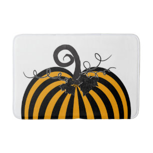 Tapis De Bain Noir & Orange Citrouille rayé Chic Automne automne