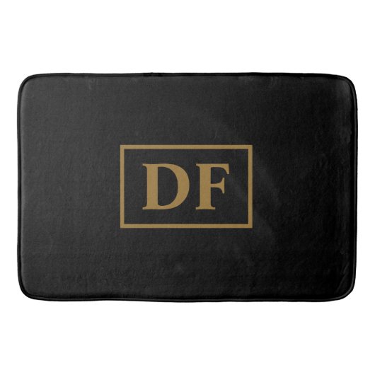 Tapis De Bain Noir Personnalisé Avec Initiales Or Mat Bain (Devant)