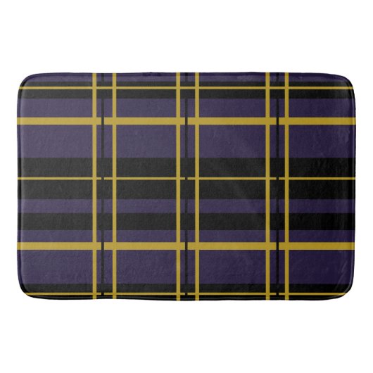 Tapis De Bain Noir Plaid Traditionnel, Crème Beurre, Plum Foncé. (Devant)