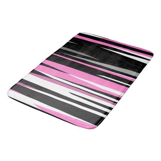 Tapis De Bain Noir rose et blanc Abstrait (Angle)